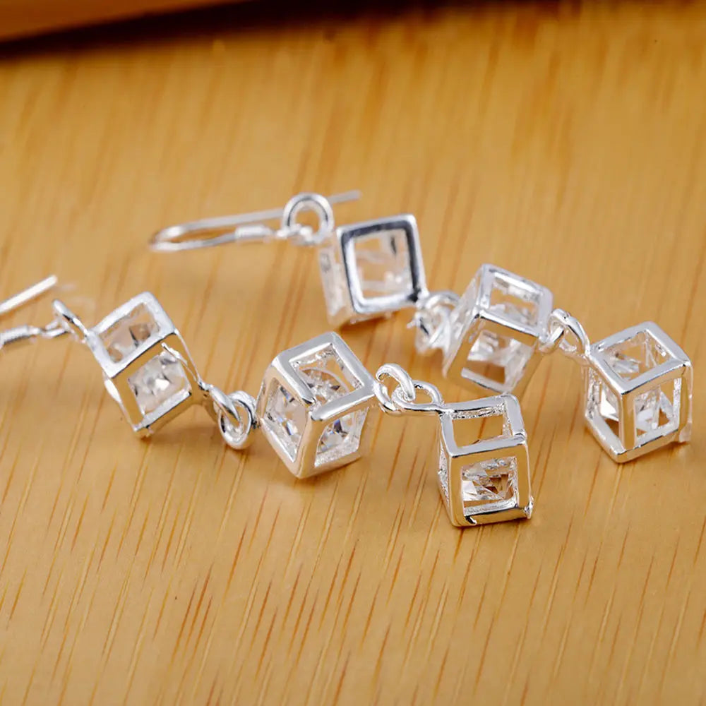 Hot Fine 925 Sterling Silver crystal lattice drop Earrings for Woman noble fashion party Jewelry Trendsetter Christmas Gifts