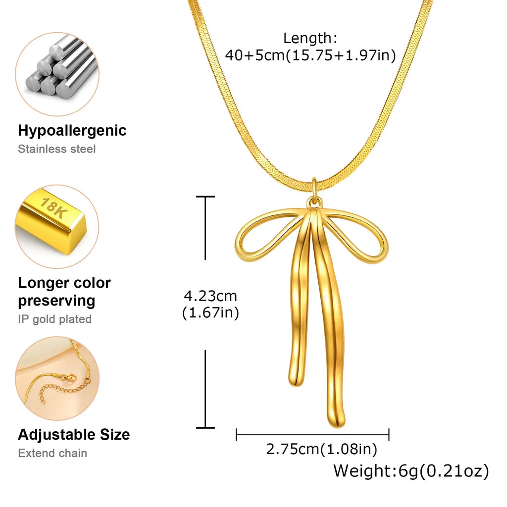 Charms Bow Necklace For Women, Bowknot Chain Choker Necklace, Stainless Steel Thin Link Exquisite Party Jewelry