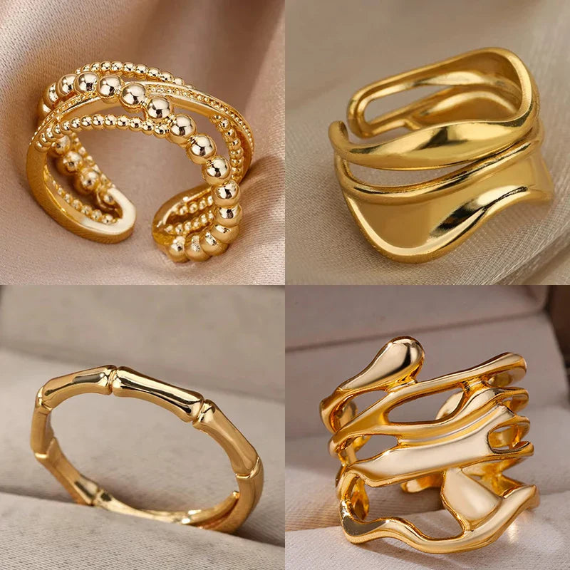 Stainless Steel Bamboo Joint Rings For Women Men Silver Color Open Adjustable Male Female Engagement Wedding Ring Jewelry