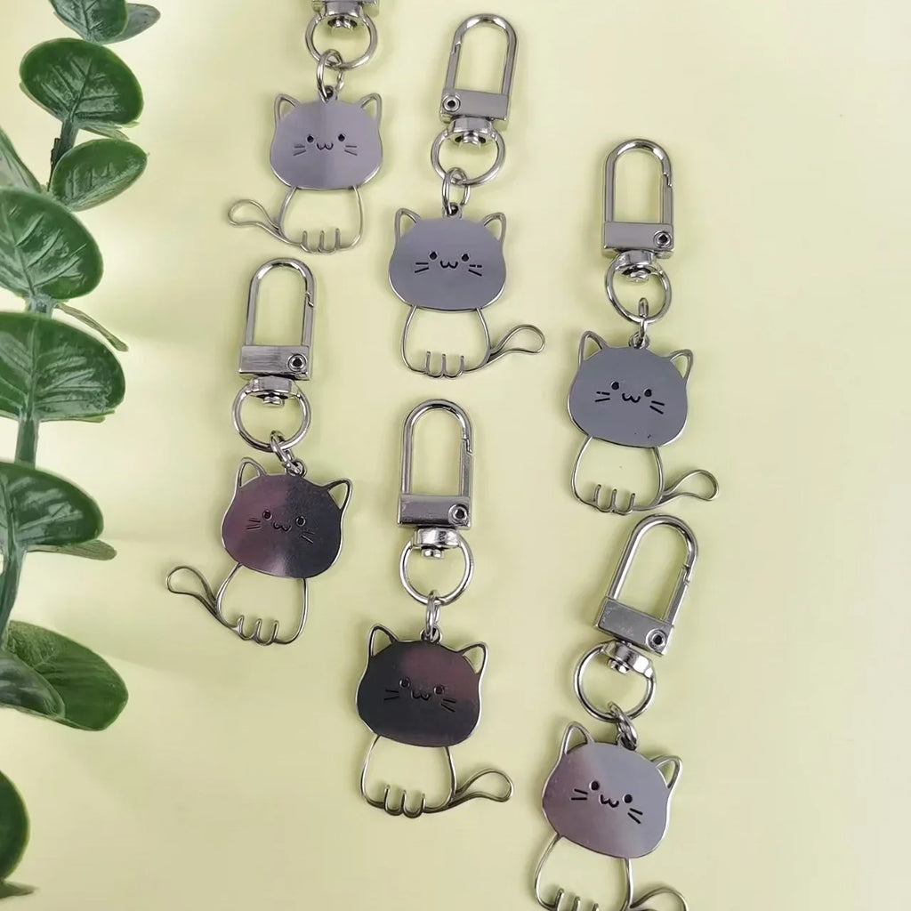 Stainless Steel Lovely Cat Keychain Couple Lover Animal Matching Keyring Cat Eating Fish Pendants Valentine's Day Gifts 2025 New