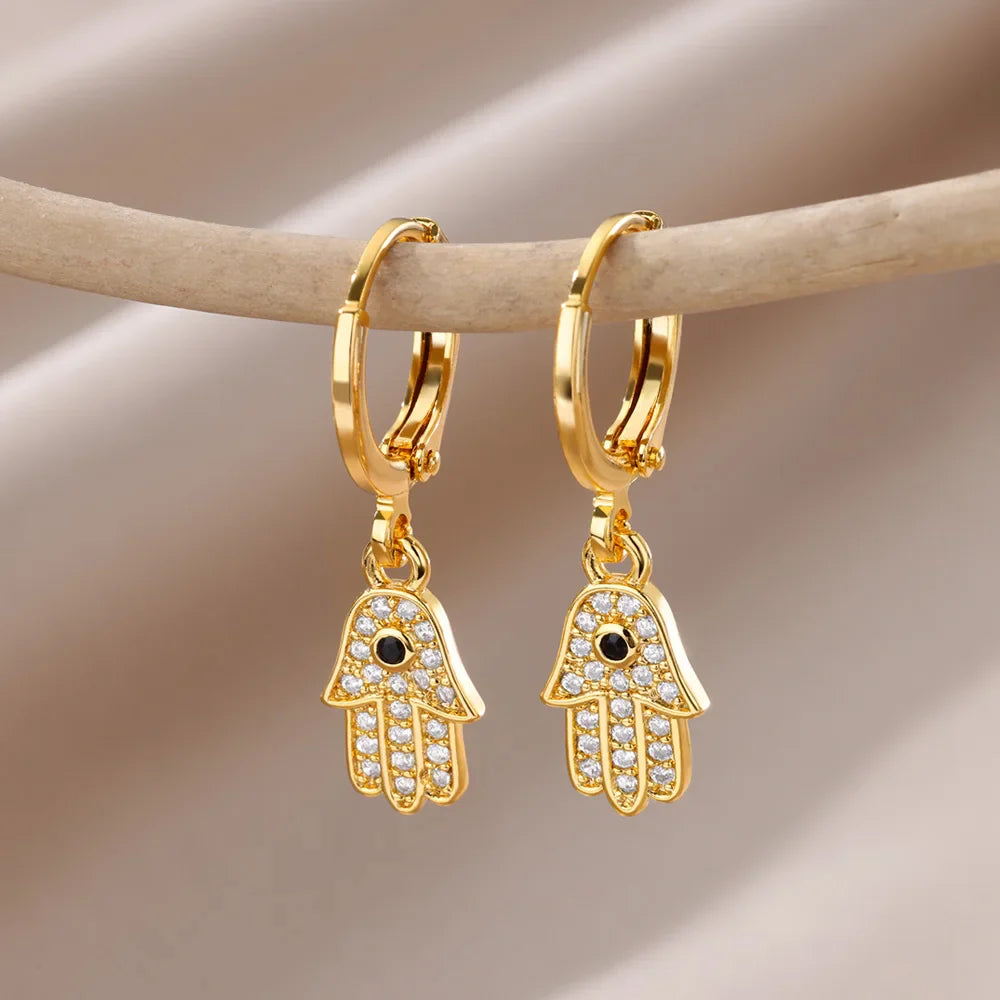 New in Zircon Evil Eye Earrings For Women Gold Color Stainelss Steel Earring Wedding Aesthetic Vintage Jewelry Gift brincos