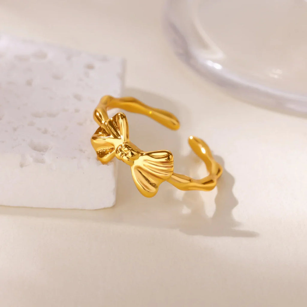 Stainless Steel Butterfly Bow Rings for Women Fashion Zircon Heart Open Ring Trendy Aesthetic Jewelry Party Wedding Gift