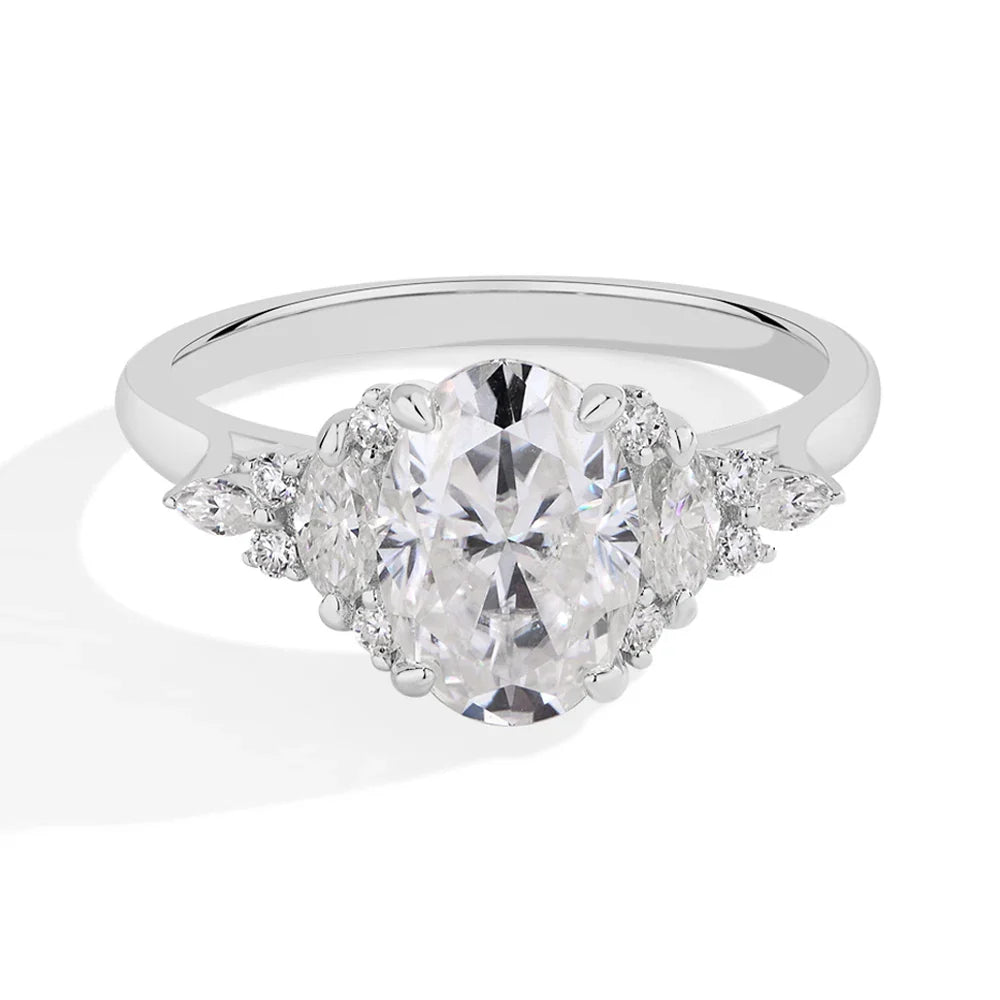 MINTYBOX 3.0ct Lab Grown Diamond Engagement Ring S925 Sterling Silver Oval Moissanite Rings For Women 18K Gold Plated Jewelry