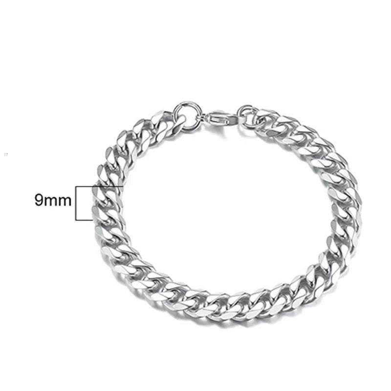 Stainless Steel Chain Bracelet Women, 3mm to 9mm Curb Cuban Chain Bangle Gold Color Unisex Wrist Stackable Jewelry