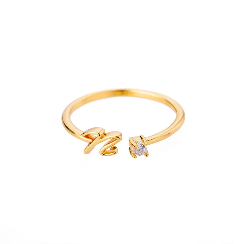 Zircon Initial Letter Ring for Women Stainless Steel Gold Color Alphabet Open Ring Trendy Wedding Birthday Aesthetic Jewelry