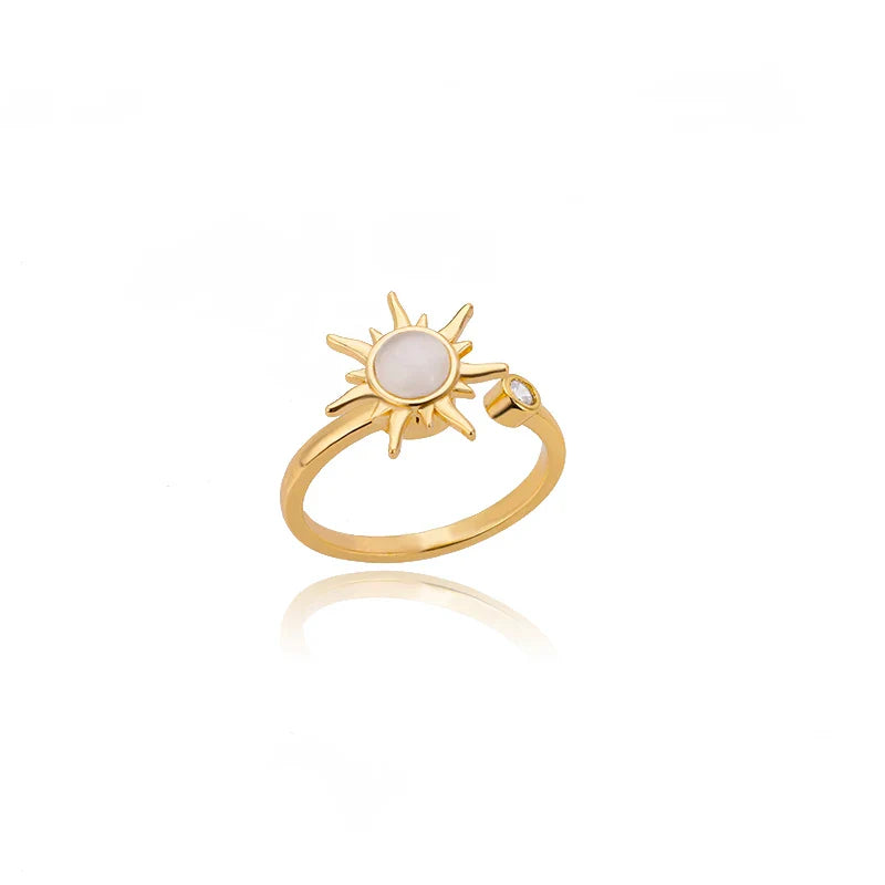 Rotating Sun Opal Ring For Women Stainless Steel Retro Charm Adjustable Open Rings Party Jewelry Best Friend Gift Bijoux Femme