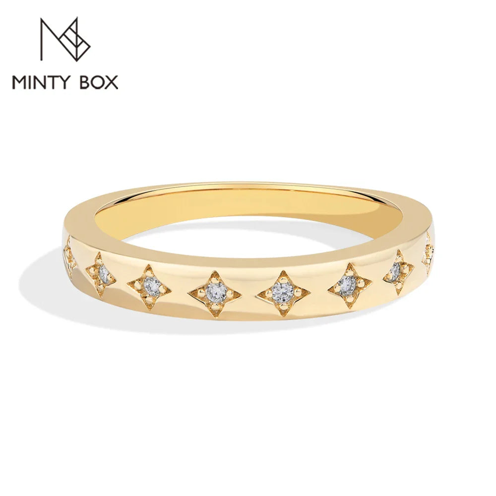 MINTYBOX Stars S925 Silver Moissanite Wedding Band Rings for Women Lab Diamond Engagement Ring 18K Plated Fine Jewelry