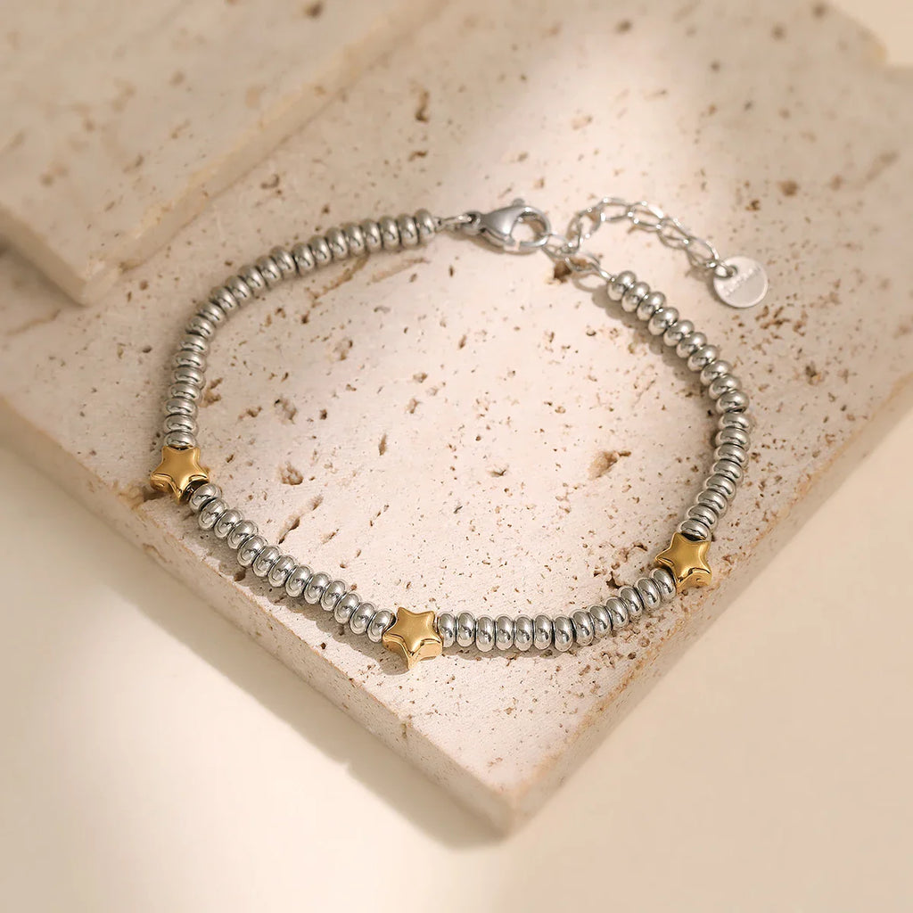 NEWBUY Hot Sale Non-Fading Stainless Steel Jewelry Gold Color Heart/Star Silver Beads Charm Bracelets For Women Wholesale
