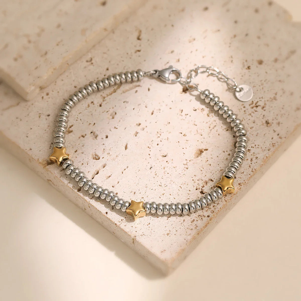 NEWBUY Hot Sale Non-Fading Stainless Steel Jewelry Gold Color Heart/Star Silver Beads Charm Bracelets For Women Wholesale