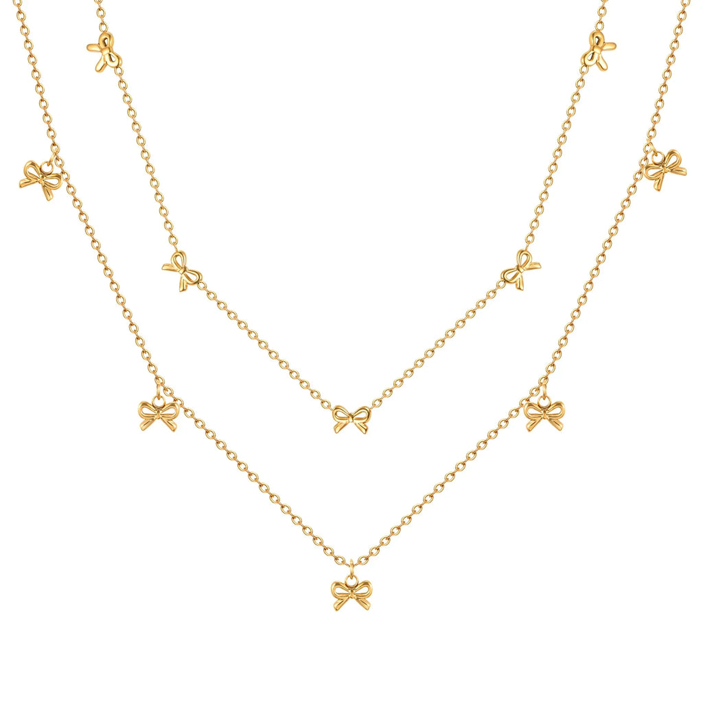 Charms Bow Necklace For Women, Bowknot Chain Choker Necklace, Stainless Steel Thin Link Exquisite Party Jewelry