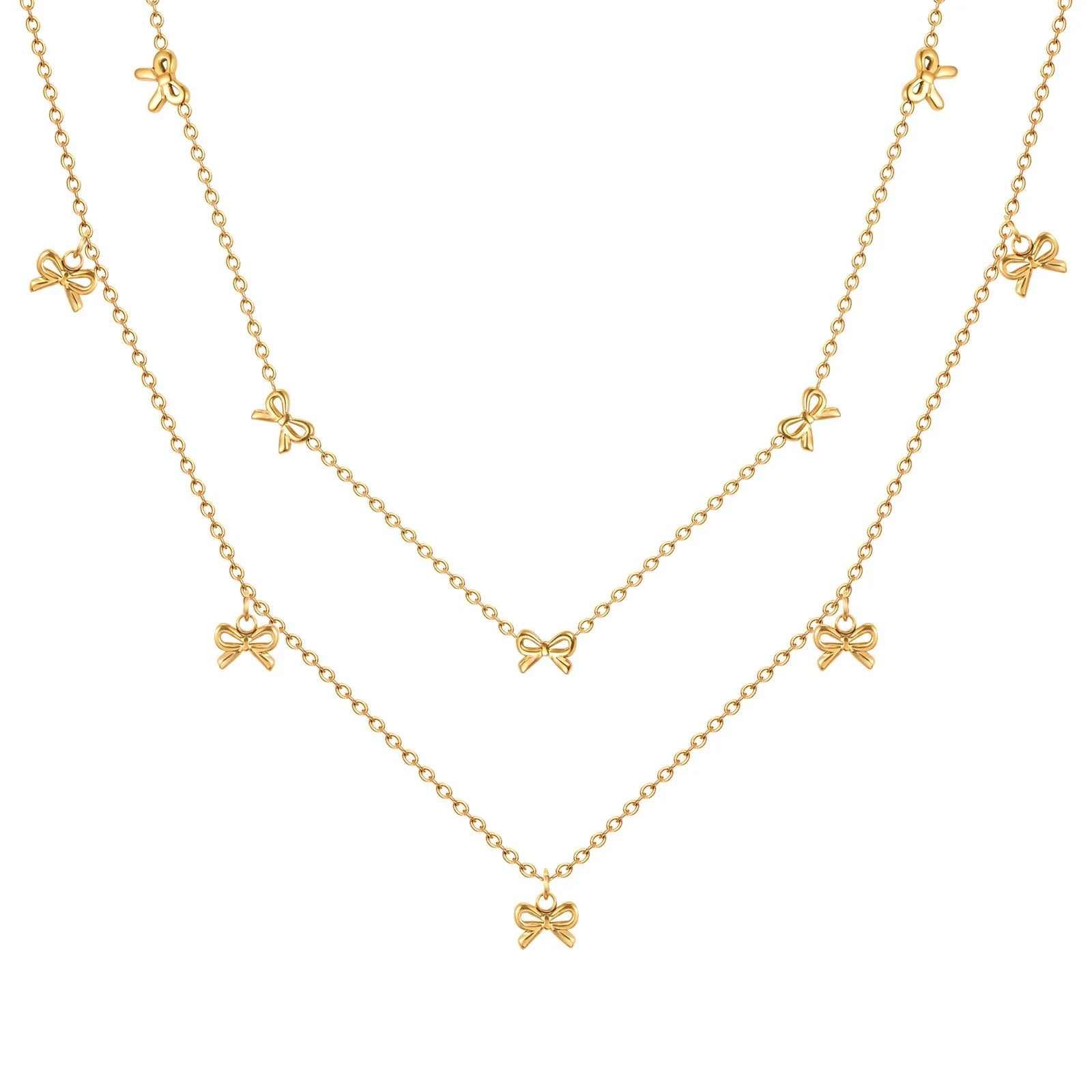 Charms Bow Necklace For Women, Bowknot Chain Choker Necklace, Stainless Steel Thin Link Exquisite Party Jewelry