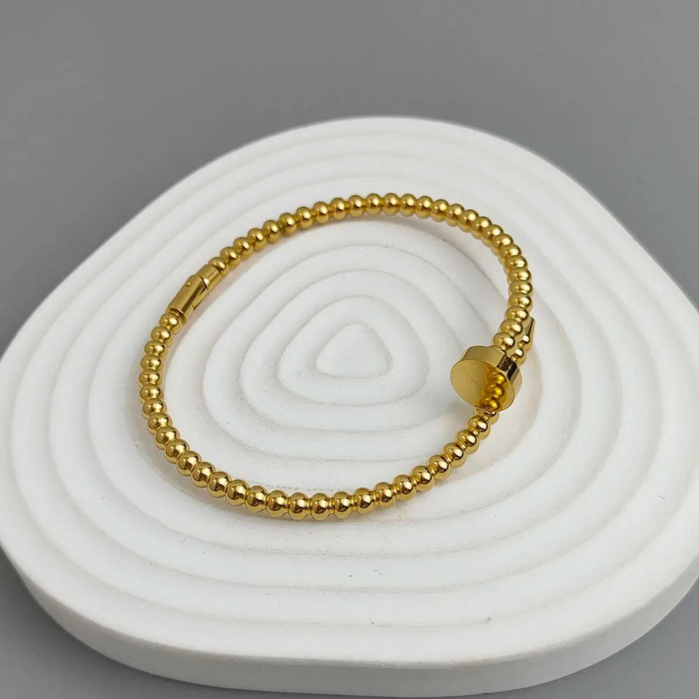 Simple nail shape round bead gold-plated stainless steel women's bracelet, waterproof and rust-free bracelet, worn by couples