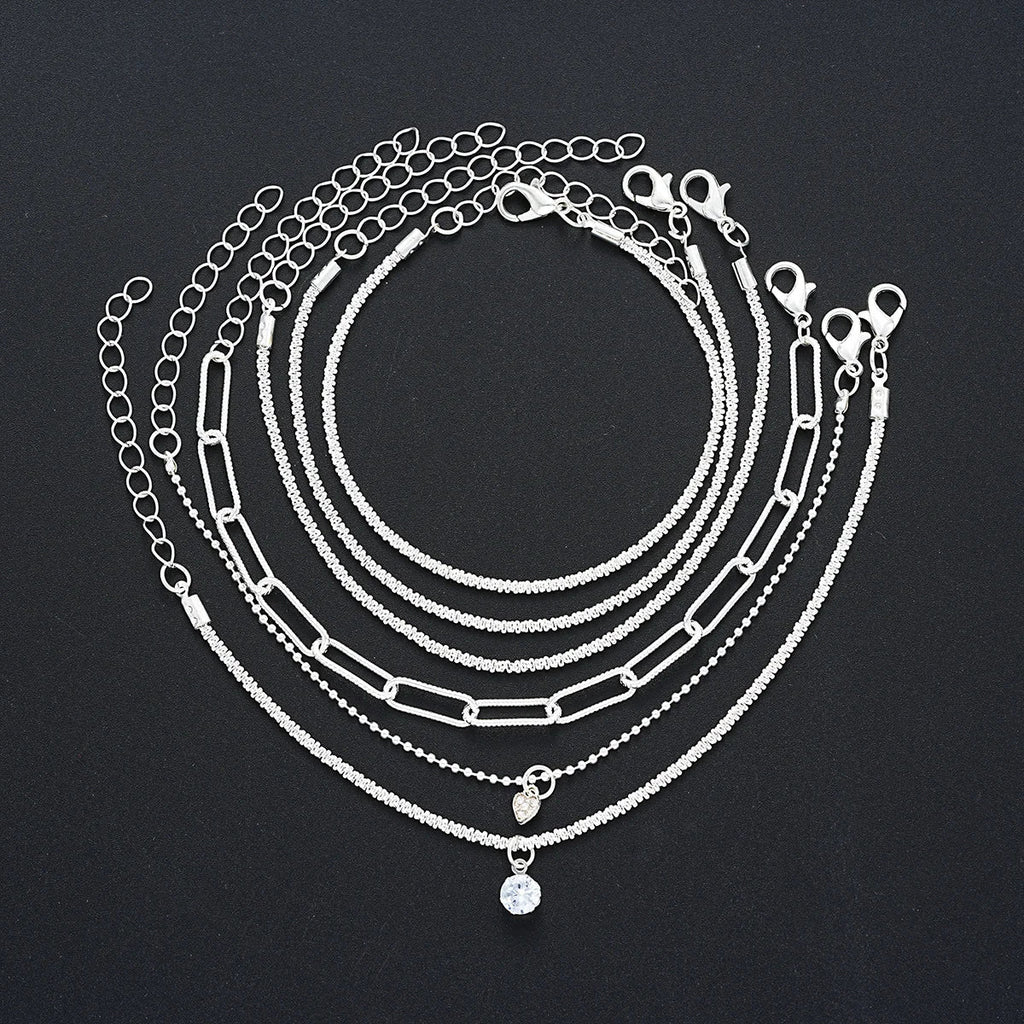 6 Pcs Fashion Gold Color Sparkling Adjustable Bracelets Set for Women Elegant Fine Bracelet New Wedding Party Jewelry Gifts