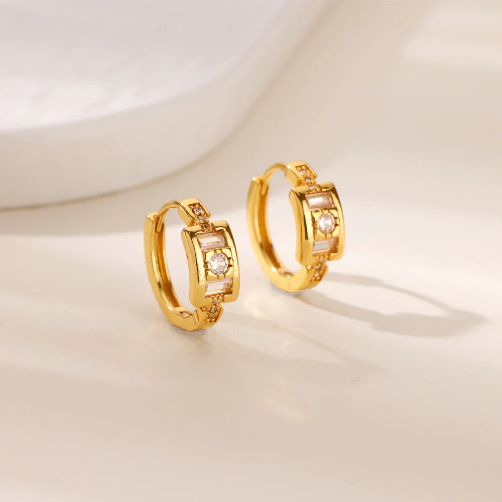 Cubic Zirconia Hoop Earrings For Women Luxury Crystal Zircon Gold Color Stainless Steel Earring Jewelry Wedding Party Gift