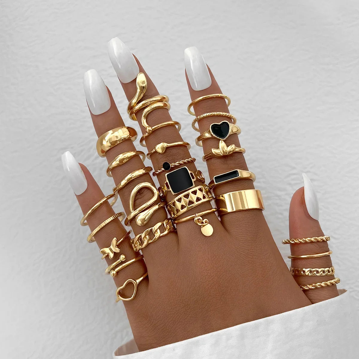 Vintage Irregularly Ring Set for Women Bohemian Gold Color Butterfly Snake Heart Geometric Rings Retro Boho Fashion Jewelry Gift