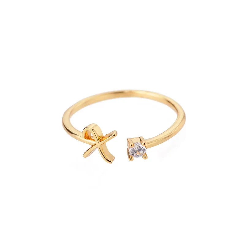 Zircon Initial Letter Ring for Women Stainless Steel Gold Color Alphabet Open Ring Trendy Wedding Birthday Aesthetic Jewelry