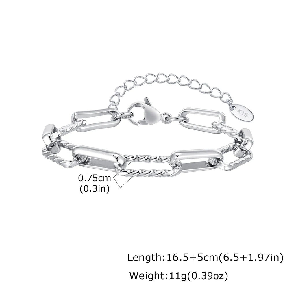 Two Tone Twist Link Paperclip Bracelet for Women, Chunky Stainless Steel Bracelet Adjustable Link, 18k Gold Plated Jewelry