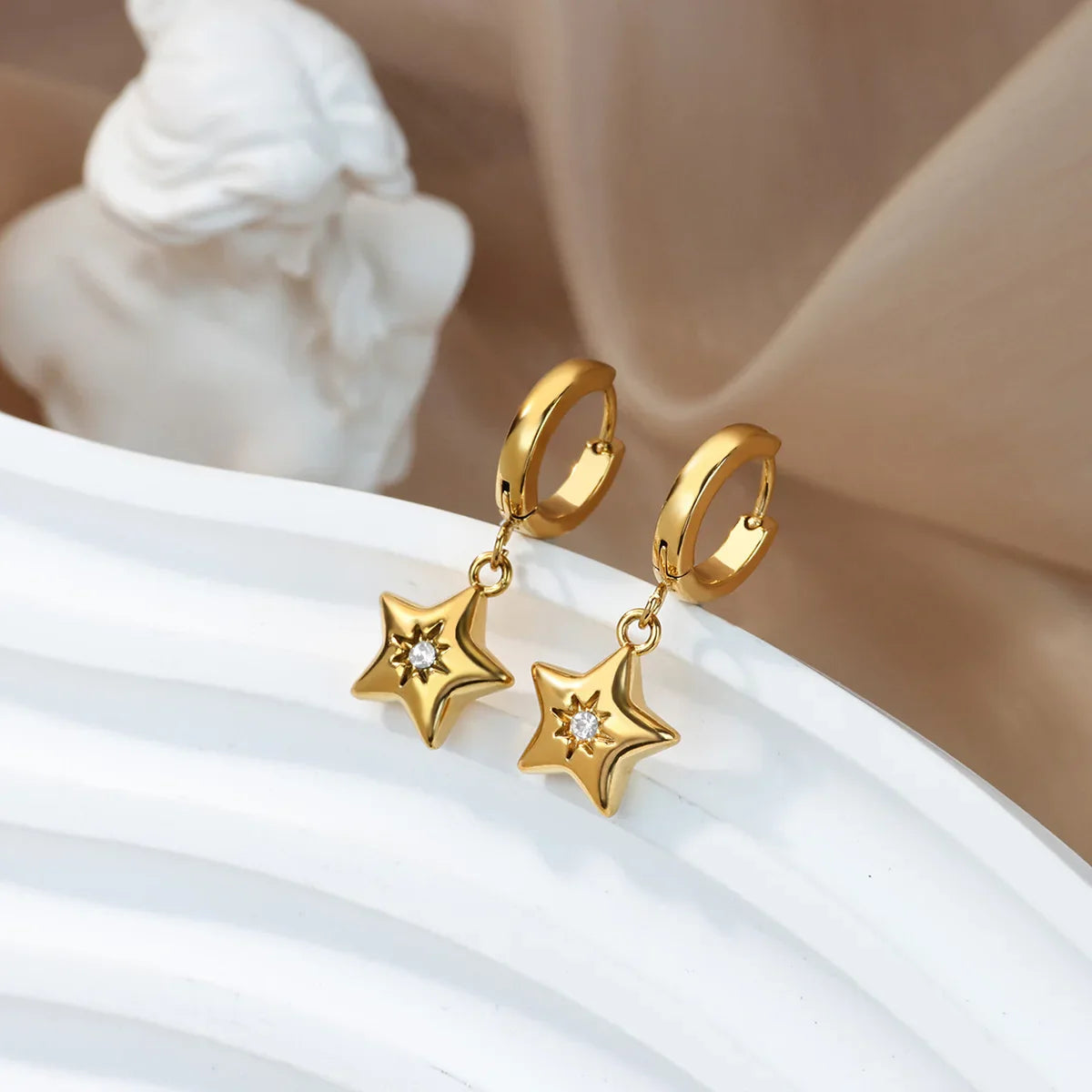 Vintage Gold Color Heart Hoop Earrings For Women Stainless Steel Geometric Piercing Earring Luxury Zircon Jewelry Wedding Gift