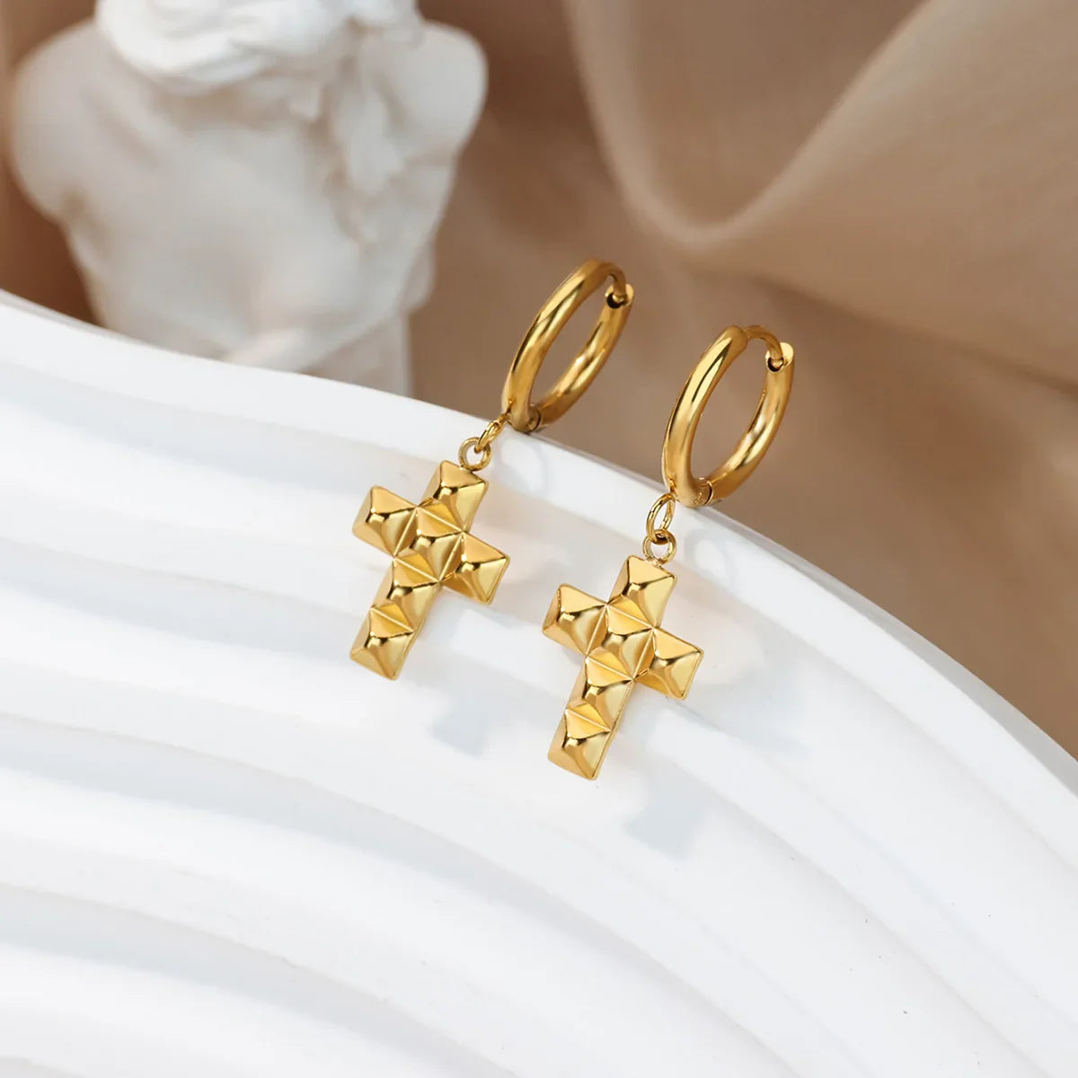 Vintage Gold Color Heart Hoop Earrings For Women Stainless Steel Geometric Piercing Earring Luxury Zircon Jewelry Wedding Gift