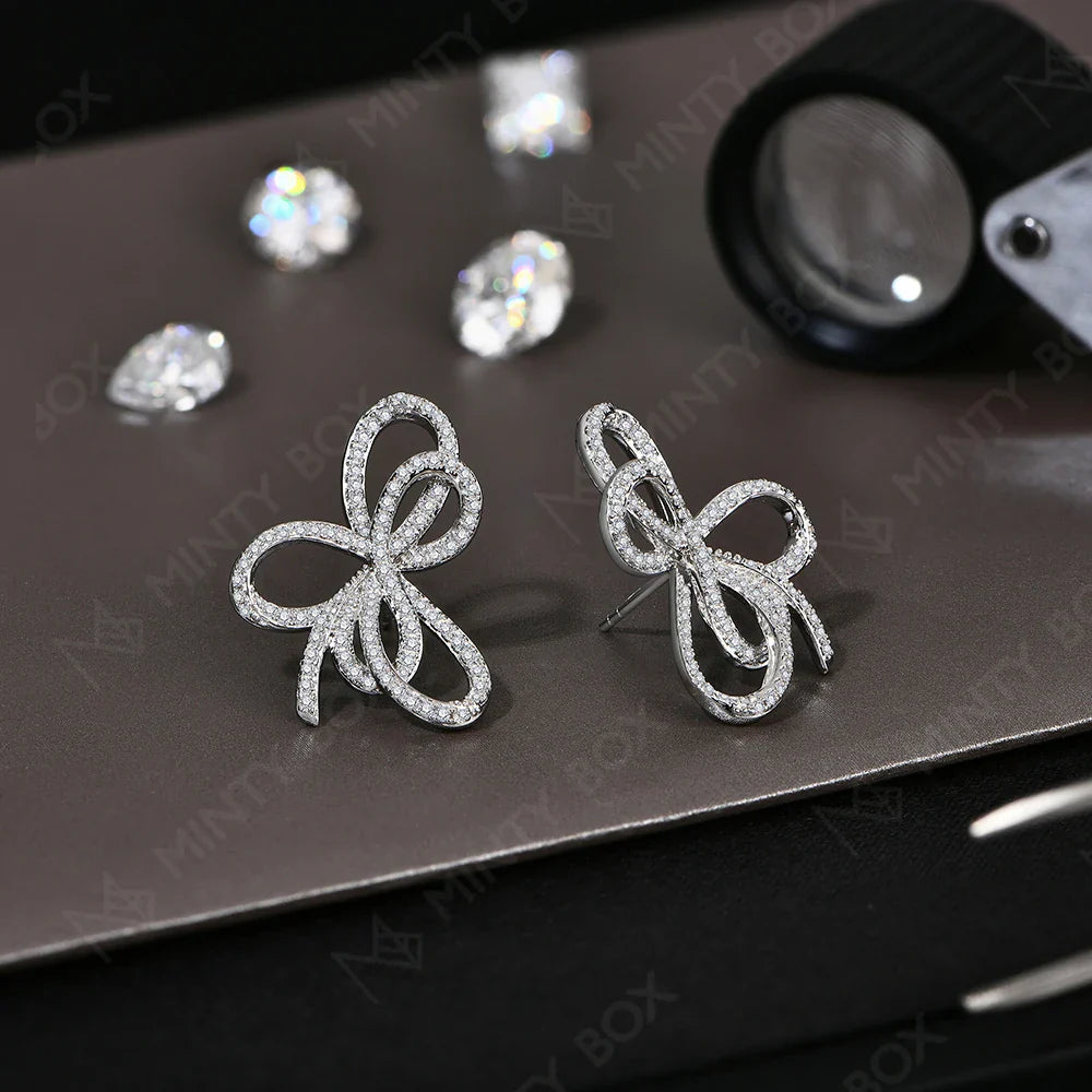 MINTYBOX Bowknot Moissanite Stud Earrings for Women S925 Sterling Silver Lab Diamond Earring Luxury Engagement Jewelry Gift