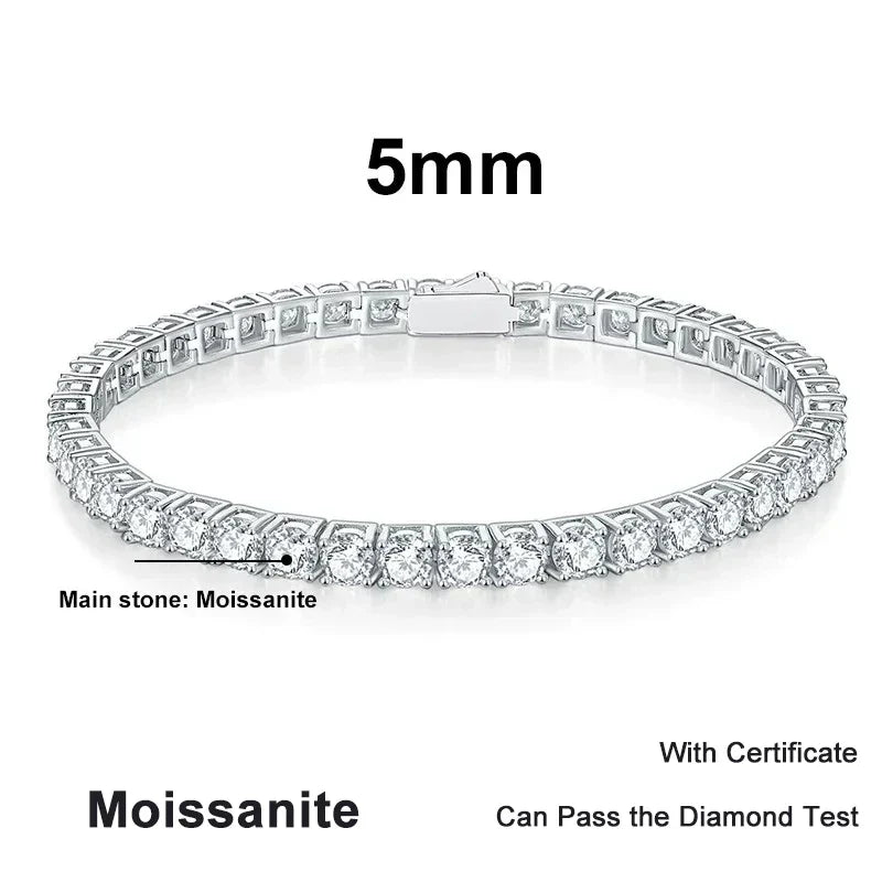NeeTim 3mm 4mm 5mm 6.5mm Moissanite Tennis Bracelet Original s925 Sterling Silver Lab Diamond Bracelets for Women Men Chains