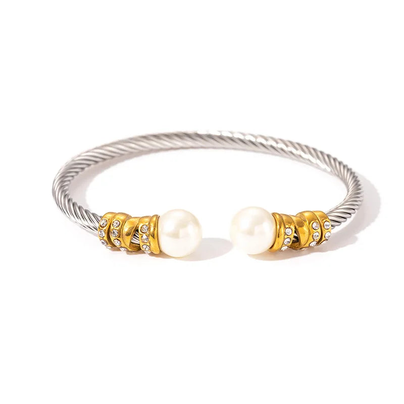 1pcs Stainless Steel Gold-plated Bangle Trendy Retro Hip-hop Style Bracelet Fried Dough Twists Steel Wire Rope Colorfast Bangle
