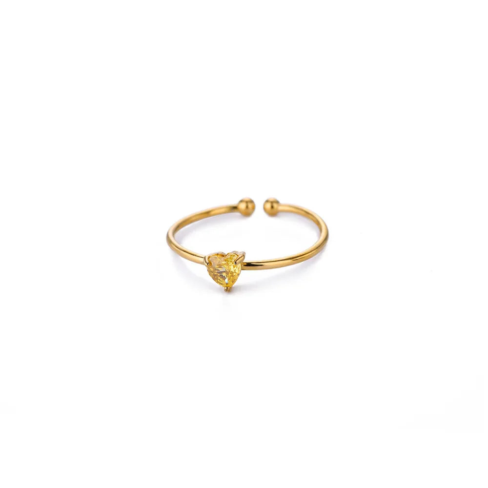 2025 Birth Colorful Cubic Zircon Heart Opening Rings For Women Fashion Dainty Stainless Steel Princess Ring Jewelry Wedding Gift