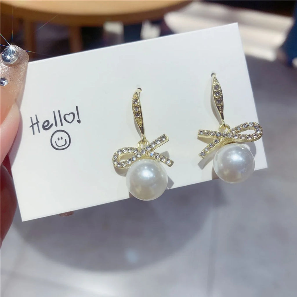 Korean Heart Drop Earrings For Women Girl Romantic Valentine's Day Gift Fashion Jewelry Trend Hanging Pearl Cute Bowknot Earring