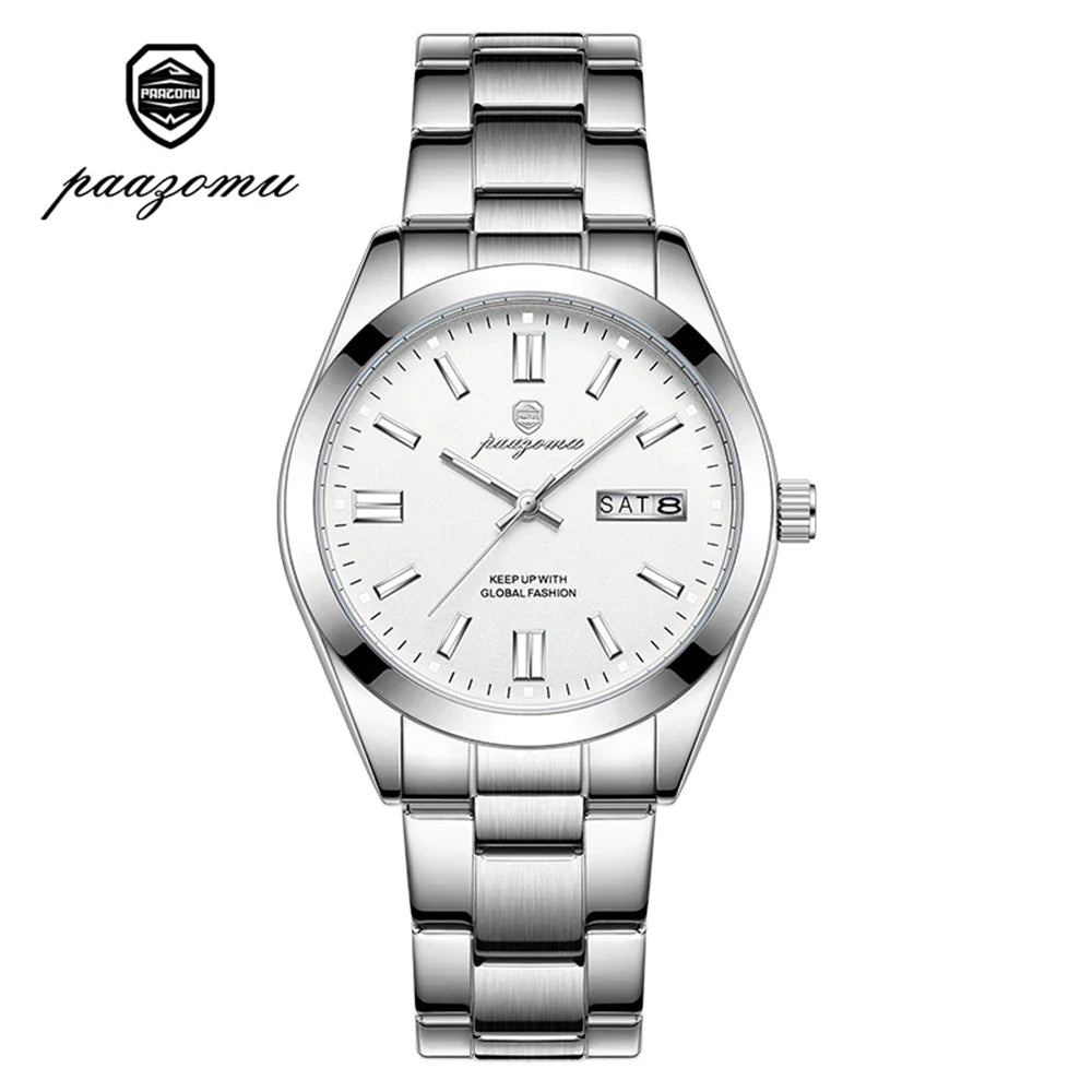 PAAZOMU Top Luxury Man Watch Waterproof Stainless Steel Men Wristwatch Luminous Date Week Fashion Business Quartz Men's Watches