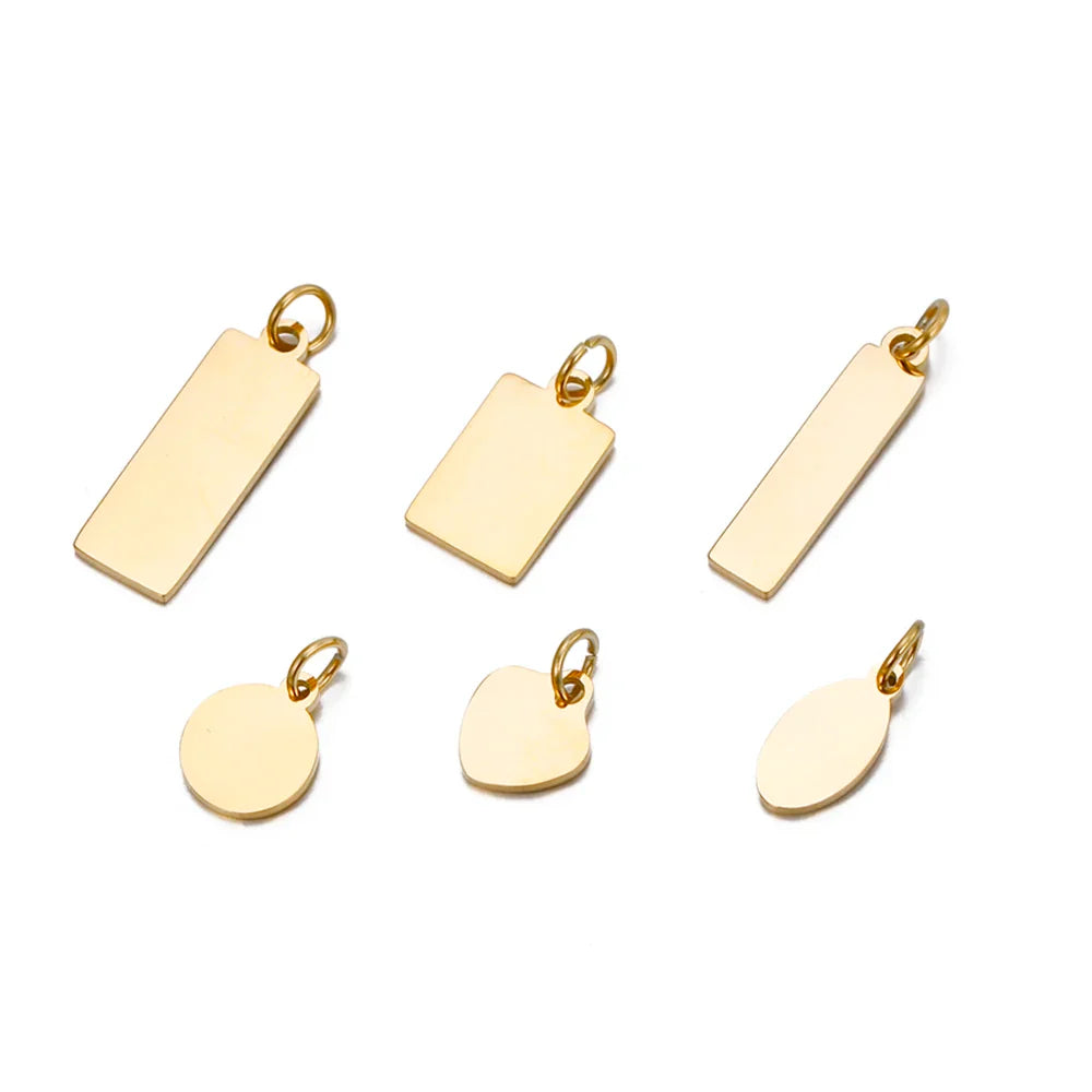 10PCS Custom Logo Tags Stainless Steel Charms for Necklace Bracelets 6 sizes to choose