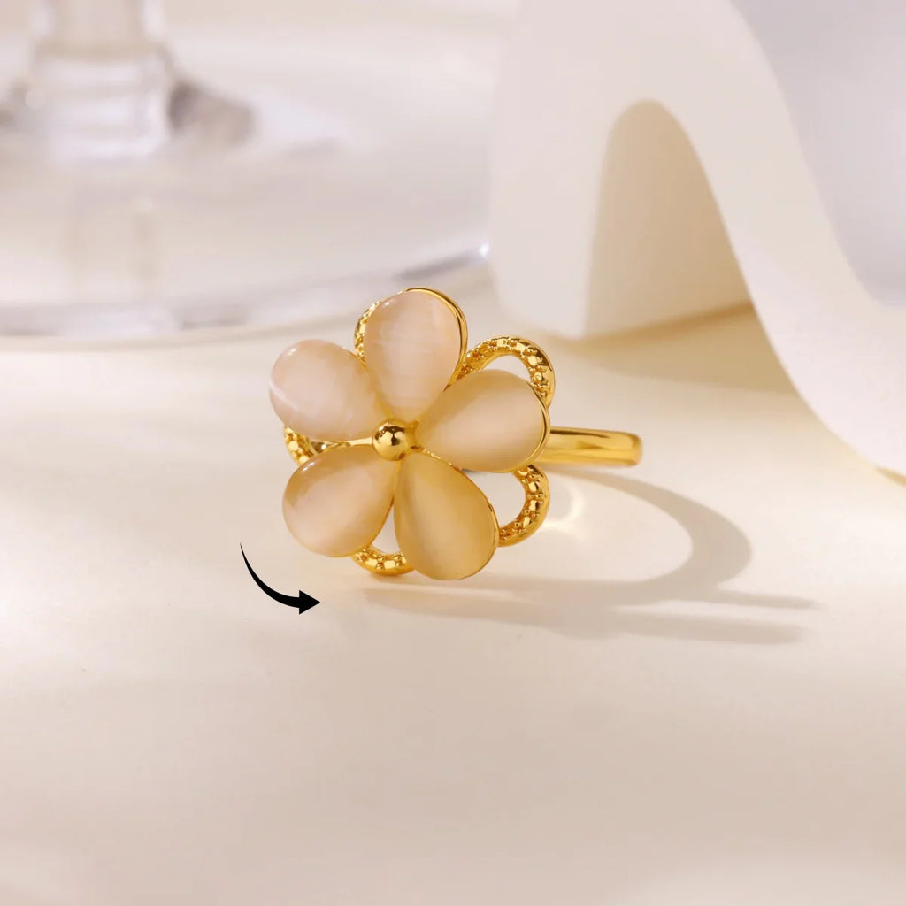 Luxury Zircon Rotable Flower Heart Rings For Women Stainless Steel Gold Color Open Ring 2025 New Fashion Wedding Couple Jewelry