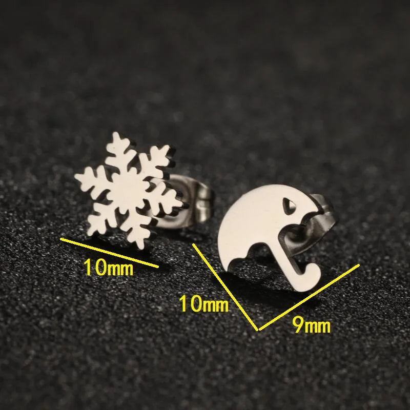 High Quality Stainless Steel Stud Earrings Girl Snowflake Elk Deer Silver Color Tragus Piercing Women'S Earrings Christmas Gifts