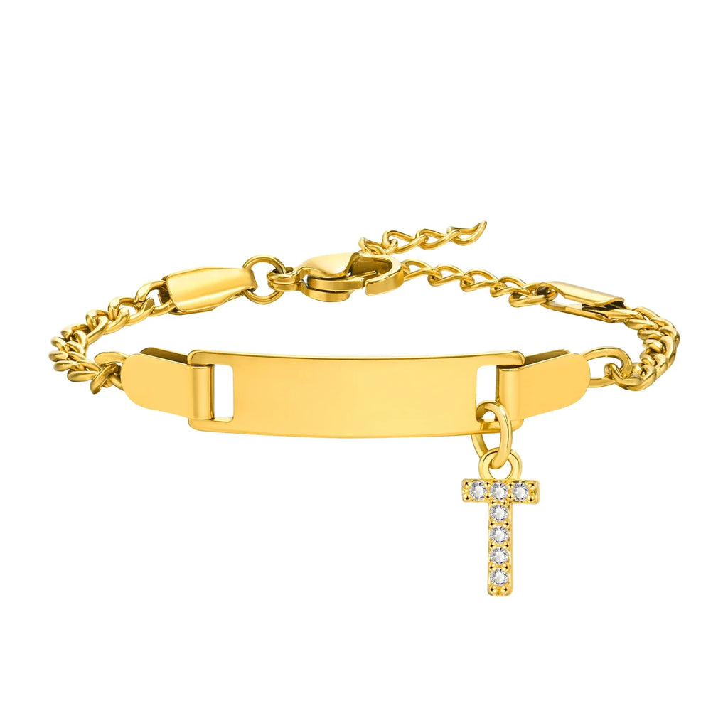 Personalized Name Bracelet With Initials for Boy Girl, Free Engraving Date ID Wristband Birthday Gift