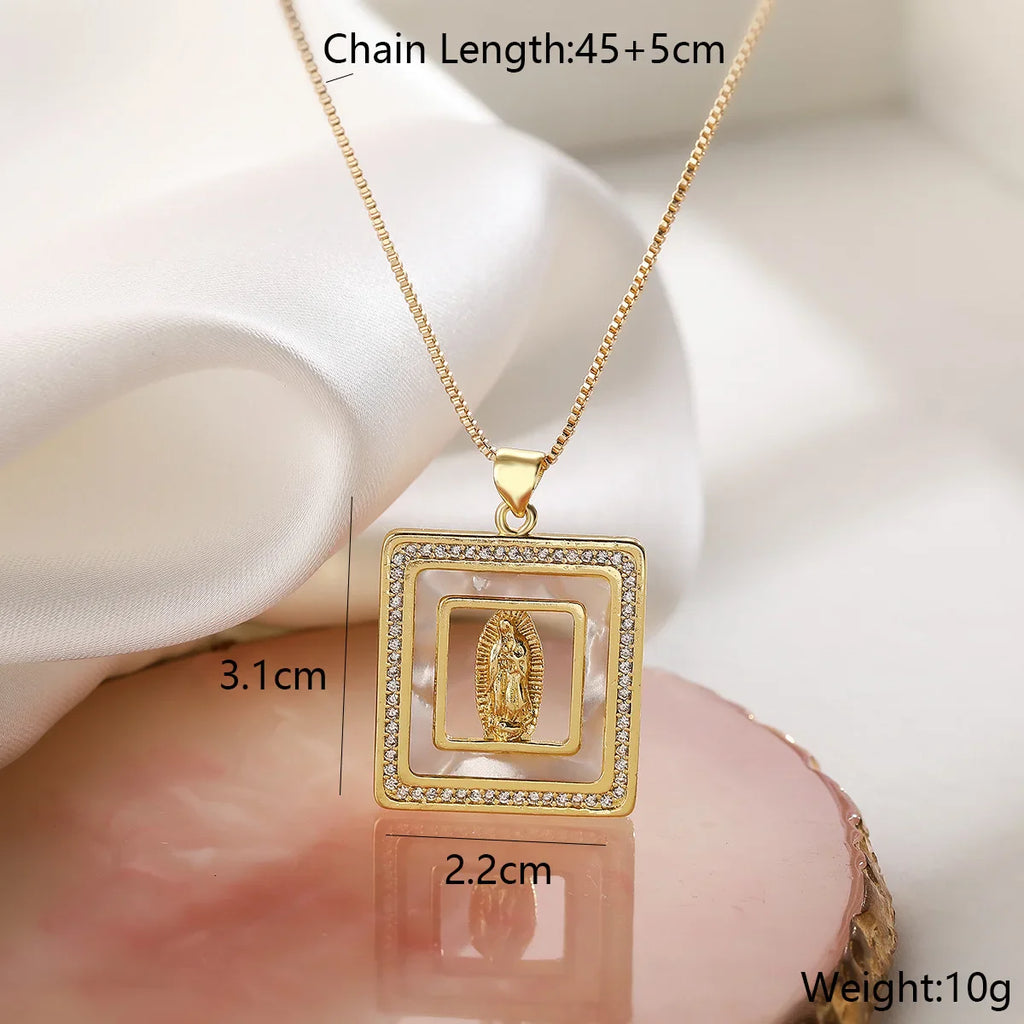 NEWBUY High Quality Women's Religious Jewelry Copper CZ Zircon Inlay Virgin Mary Pendant Stainless Steel Chain Necklace