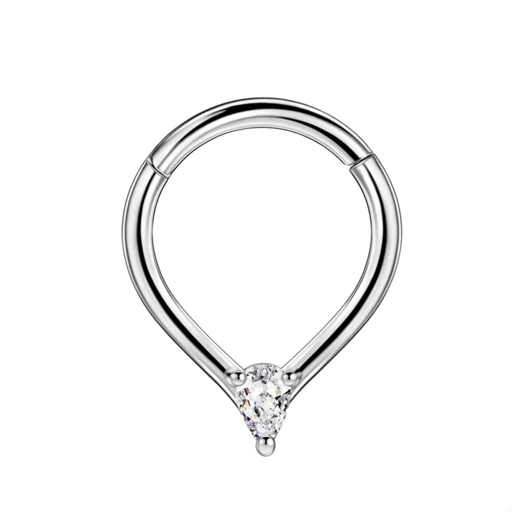 Flowers Nose Ring Septum 100% 316L Surgical Steel Zircon Clicker Daith Piercing Ear Cartilage Helix Hoop Flowers Water Drops