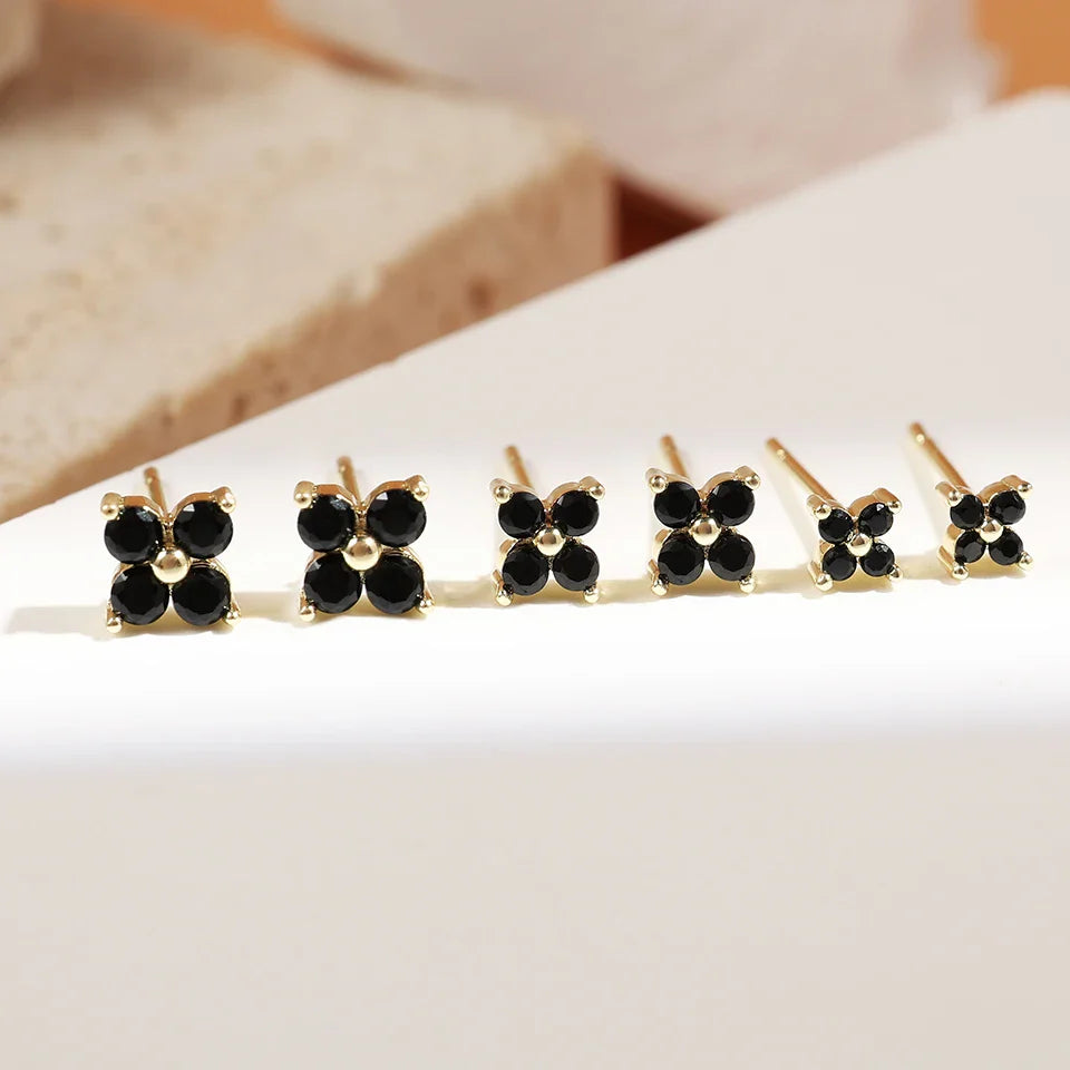 Yupsk Dainty Flower Stainless Steel Butterfly Stud Earrings for Women Cartilage Ear Ring Cute Zircon Gold Color Clover Jewelry