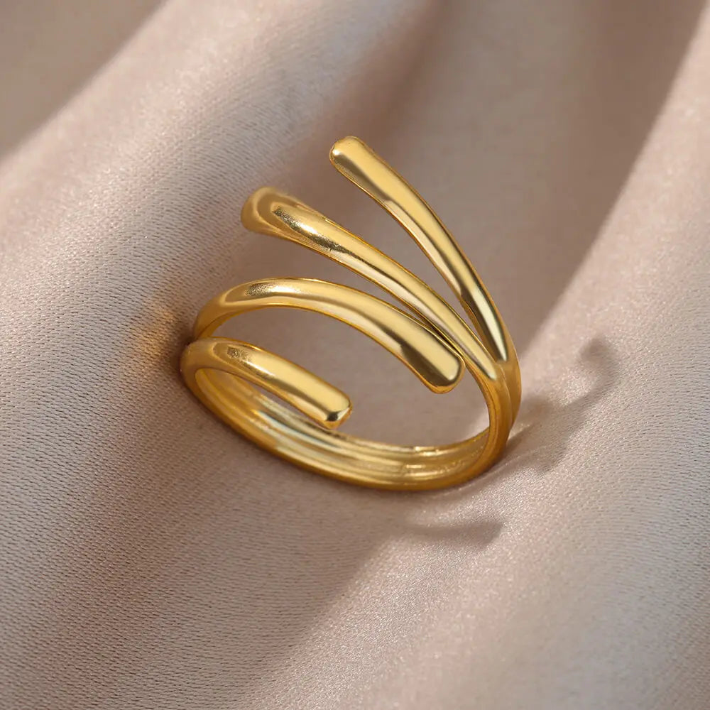 Irregular Hollow Opening Rings For Women Stainless Steel Gold Color Geometric Ring Party Christmas Jewelry Gift Free Shipping
