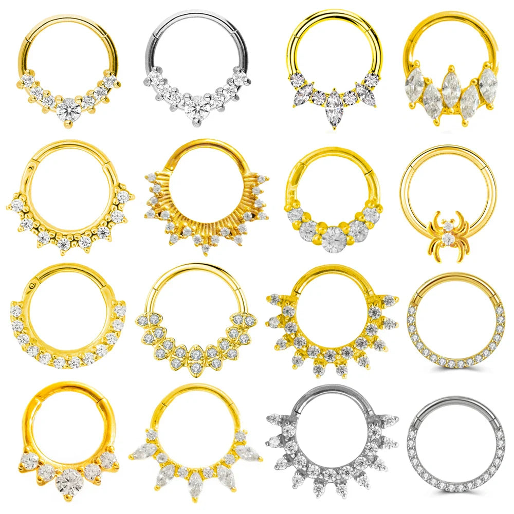 316L Surgical Steel Segment Nose Ring Zircon Septum Clicker Ear Cartilage Helix Daith Hoop Body  Piercing Jewelry