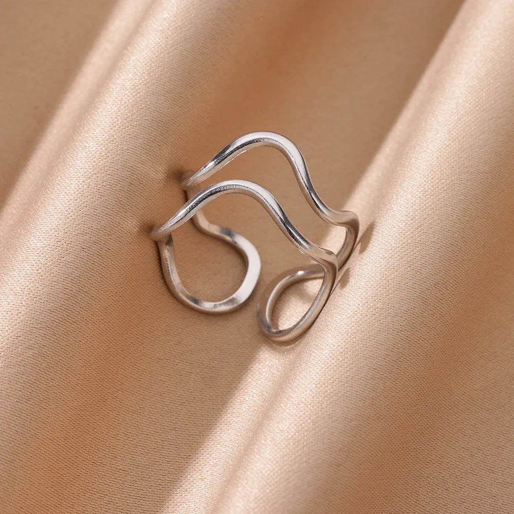 Minimalist Stainless Steel Line Open Rings For Women Gold Color Wedding Aesthetic Ring Designer Jewelry Accessories BFF anillo