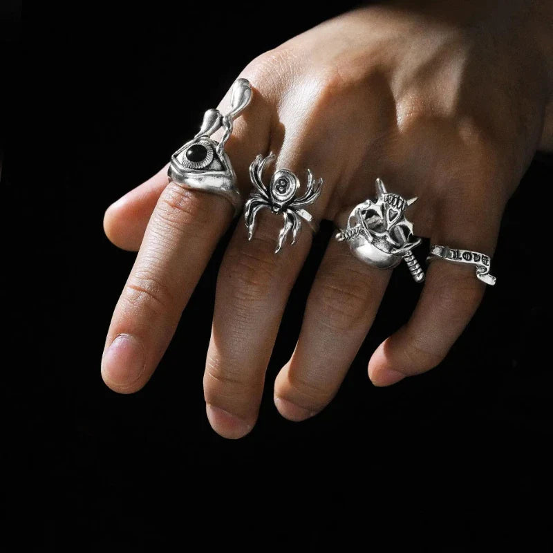 24Pcs Ring Set Alloy Personality Poker Card Smiley Ring Gothic Punk Hip Hop Trend Style Wear Matching Accessories