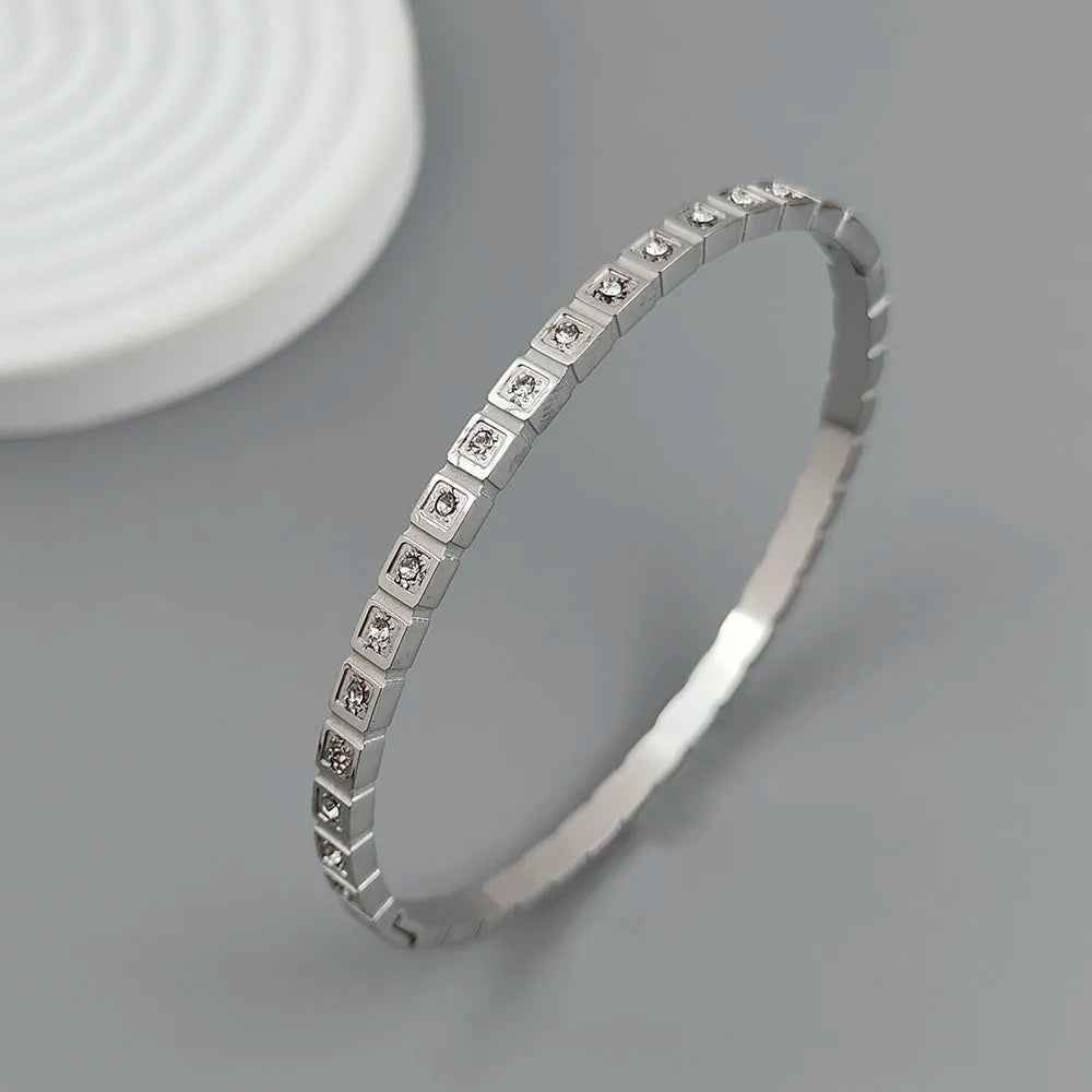 Classic square zircon gold-plated stainless steel bracelet 18K, high quality waterproof couple bracelet, wife gift