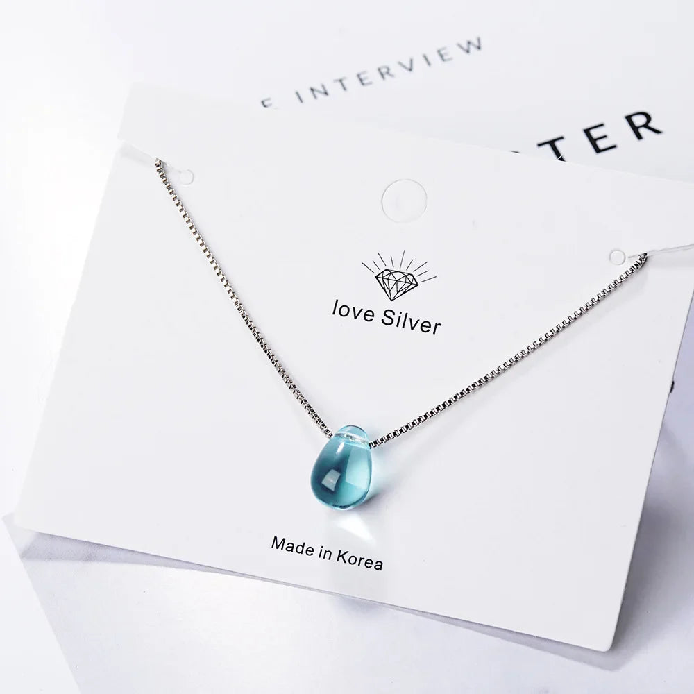 925 Sterling Silver Blue Lucky Crystal Pendants Necklaces For Women Vintage Luxury Jewelry Accessories Jewellery Trend 2024