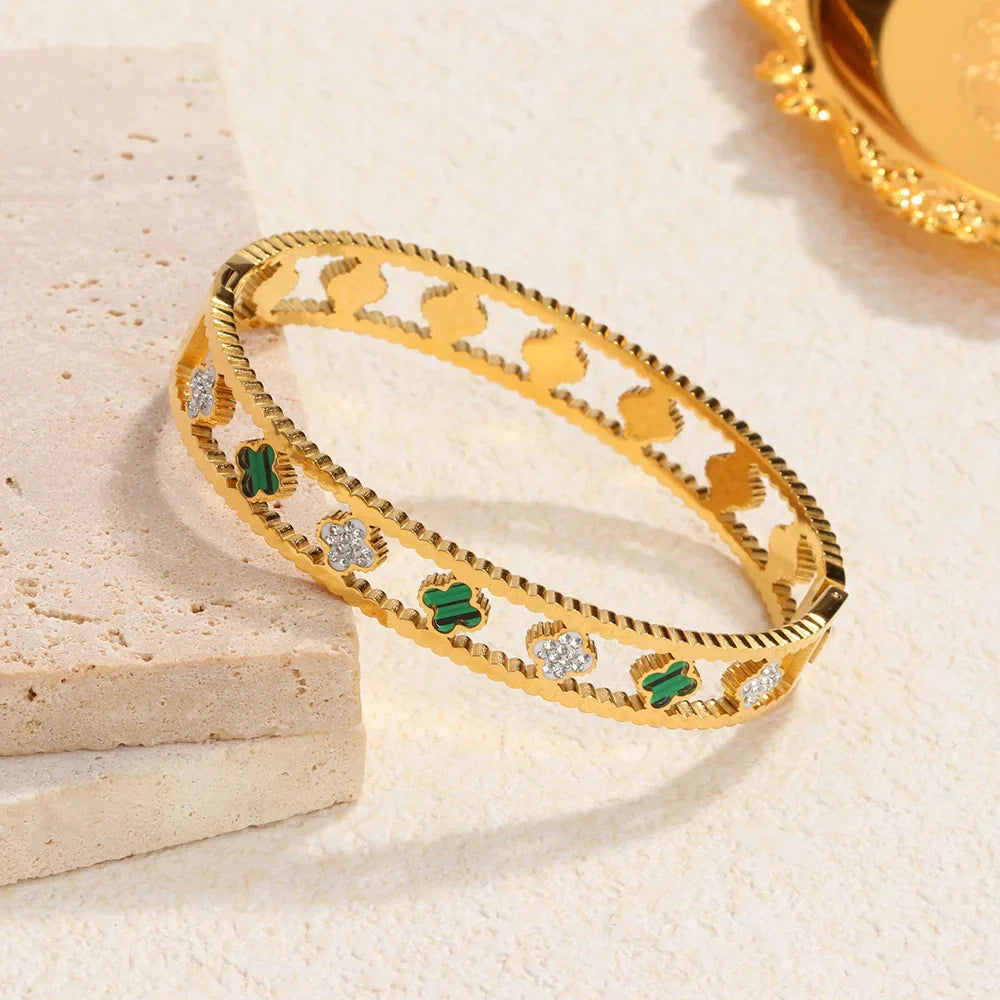 Classic stainless steel zircon enamel women's bracelet, high quality waterproof metal bracelet, wedding party jewelry