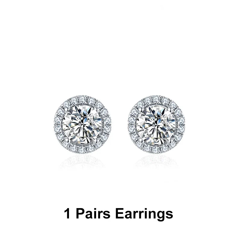 NeeTim 1ct D Color VVS1 Moissanite Jewelry Set 925 Silver with White Gold Plated Pendant Necklace Stud Earrings Sets for Women