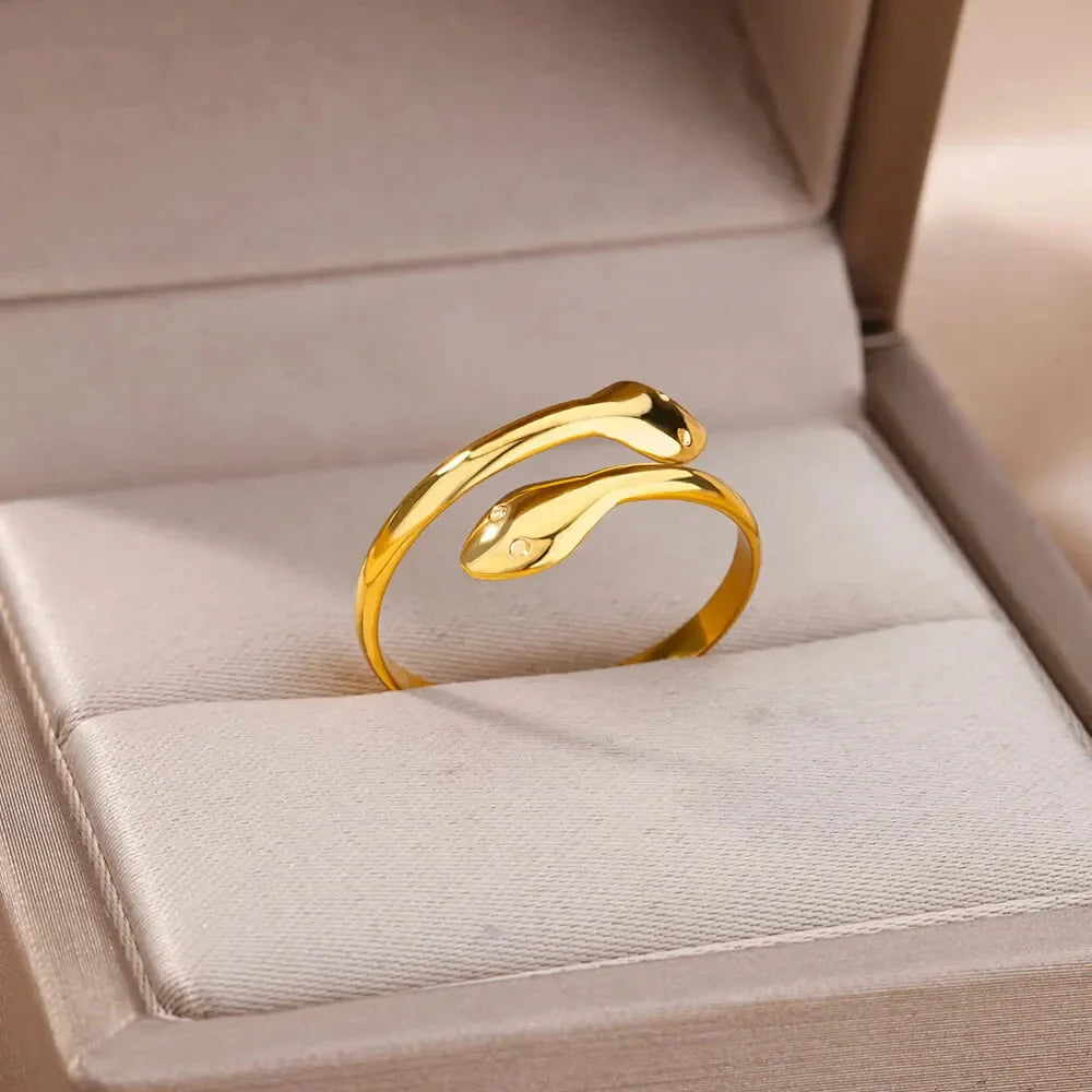 Stainless Steel Snake Rings For Women Men Vintage Gold Color Open Ring 2024 Trend Luxury Gothic Aesthetic Jewelry anillos mujer