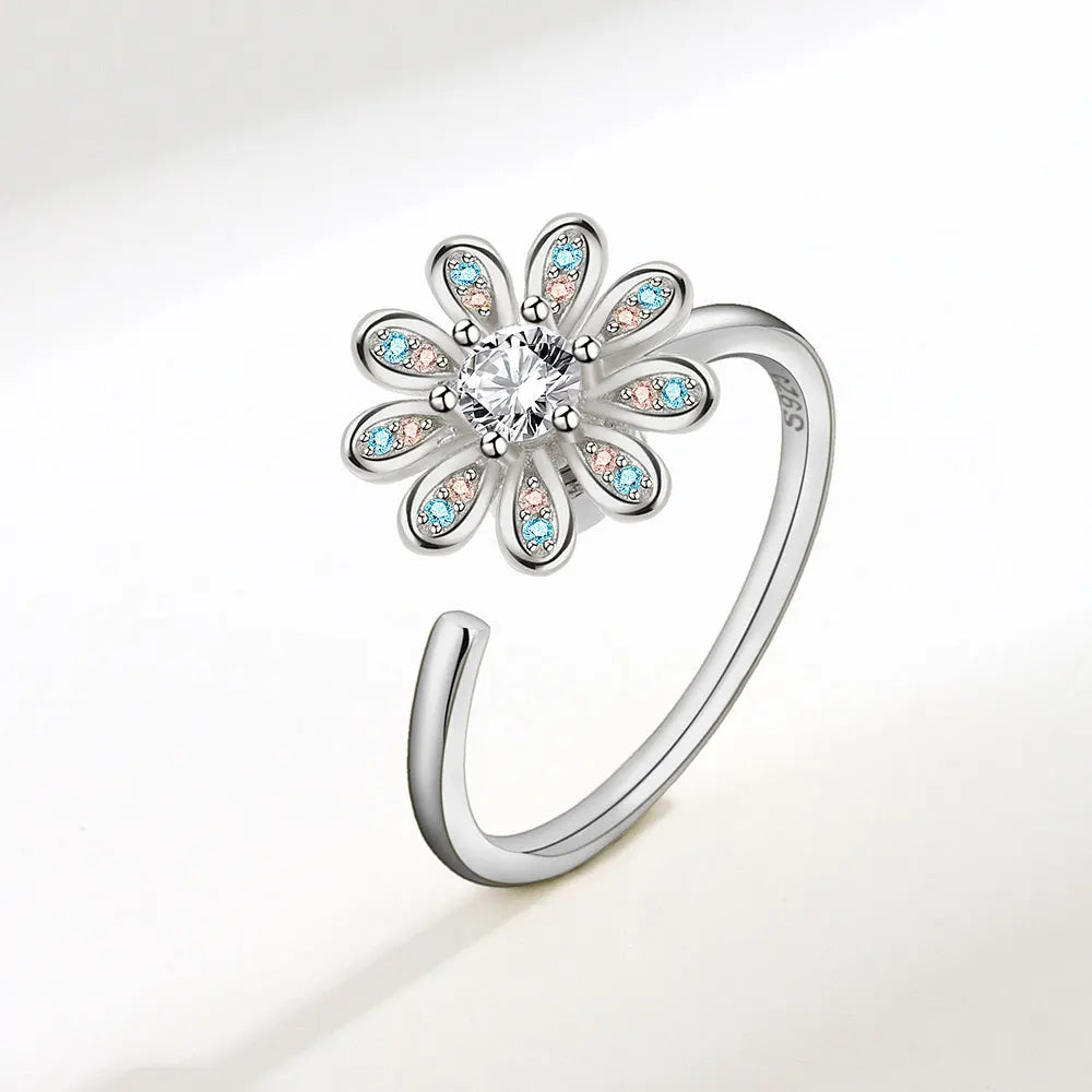 SMJEL Fidget Spinner Ring Anxiety for Women Multiple Crystal Flower Eye Butterfly Animal Ring Rotate Anti Stress Wedding Jewerly