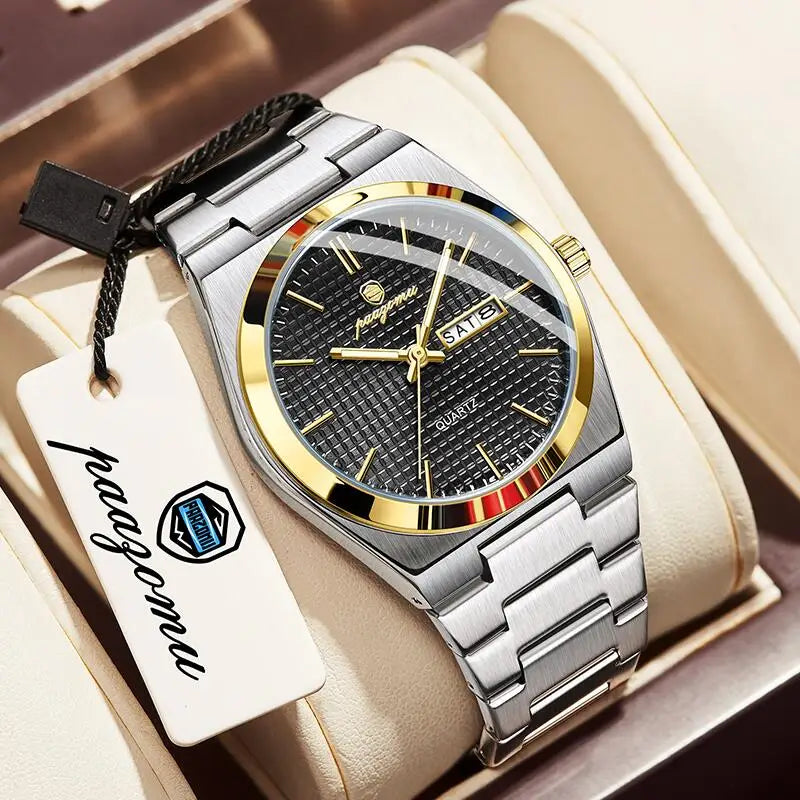 PAAZOMU Original Luxury Men Clock Fashion Luminous Waterproof Chronograph Date Watch For Man Leather Quartz Men's Watches Reloj