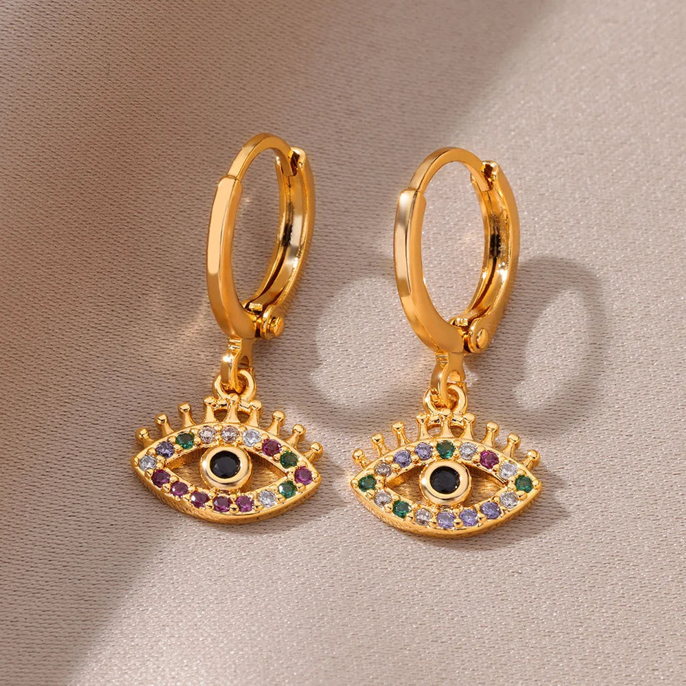 New in Zircon Evil Eye Earrings For Women Gold Color Stainelss Steel Earring Wedding Aesthetic Vintage Jewelry Gift brincos