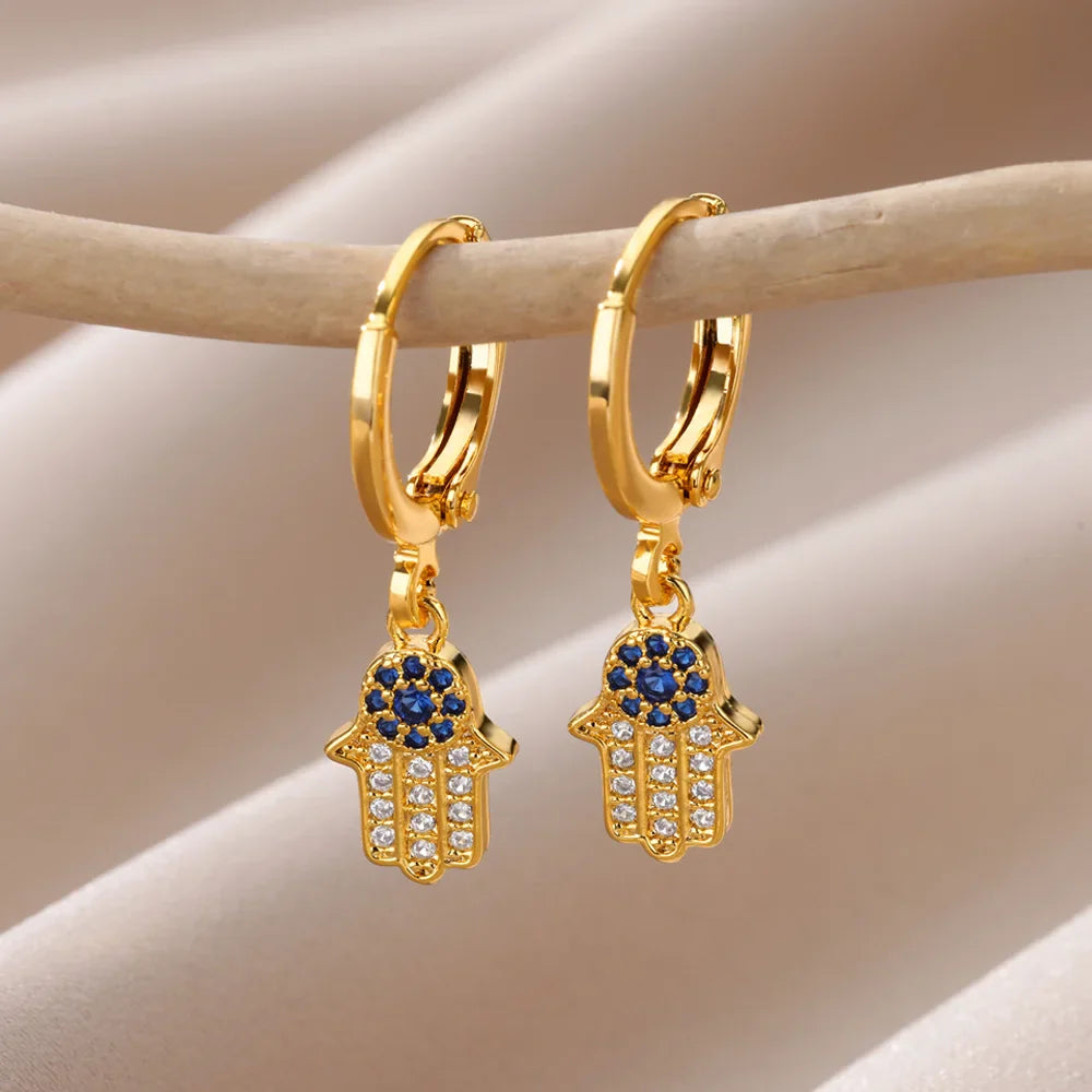 New in Zircon Evil Eye Earrings For Women Gold Color Stainelss Steel Earring Wedding Aesthetic Vintage Jewelry Gift brincos