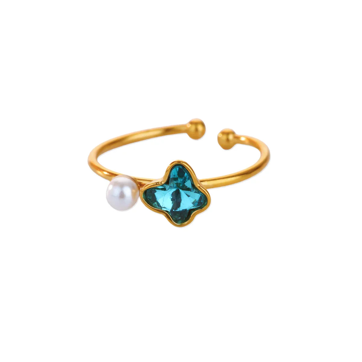 Stainless Steel Four Leaf Clover Rings For Women Gold Color Zircon Opening Couple Ring Aesthetic Wedding Bohemian Jewelry Gift